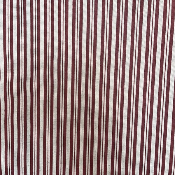 TISSU TOILE ASPECT LIN RAYURE ROUGE BORDEAUX