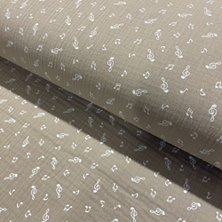 TISSU GAZE DE COTON NOTE DE MUSIQUE FOND BEIGE 