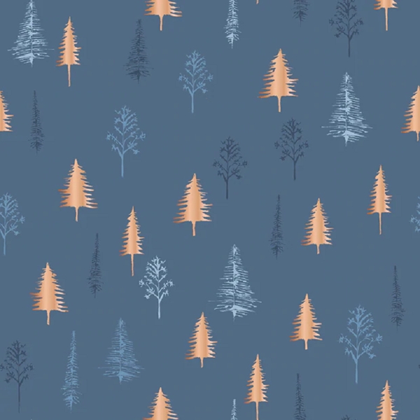 TISSU COTON SAPIN DE NOEL BLEU