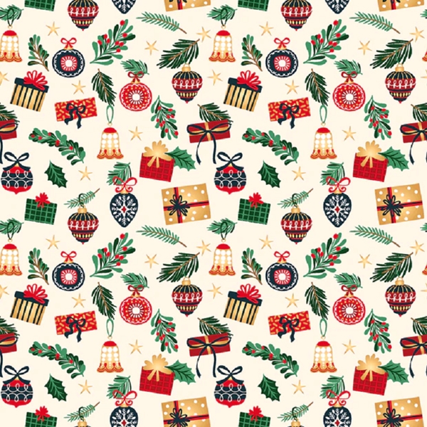 TISSU COTON CADEAUX DE NOEL NATUREL