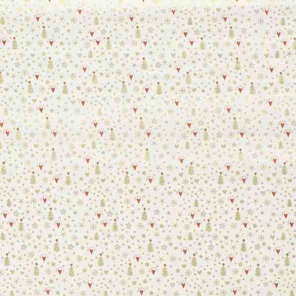 TISSU NOËL COTON DORÉS SAPINS & FLOCONS FOND ECRU