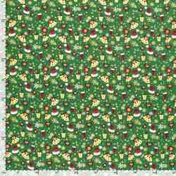 TISSU COTON NOËL FOND VERT CLOCHES ET TRADITION