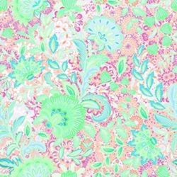 TISSU COTON IMPRIME FLEUR VERT TURQUOISE