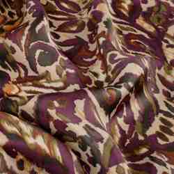 TISSU POLYESTER SATIN IMPRIMÉ PRUNE KAKI