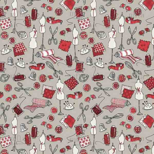 TISSU MFTA COTON ENDUIT MERCERIE LIN ROUGE