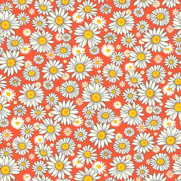 TISSU COTON FLEUR PAQUERETTE ORANGE