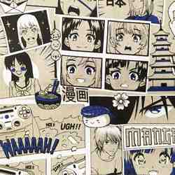 TISSU TOILE PALACE ENDUITE IMPRIMEE MANGA BLEU