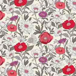 TISSU COTON FLEUR DES CHAMPS MAJORQUE GRIS ROUGE