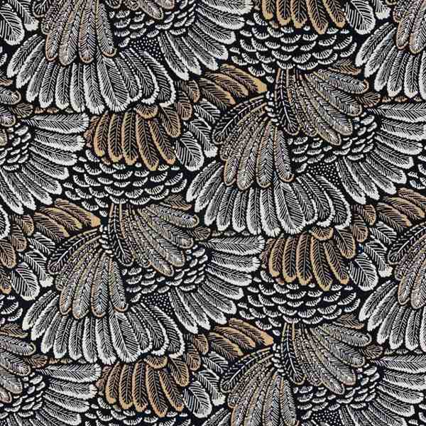 TOILE ASPECT LIN PLUMAGES NOIR ET BLANC