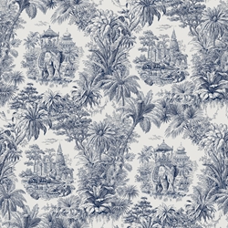 TISSU TOILE DE JOUY ELEPHANT MAHARANI MARINE