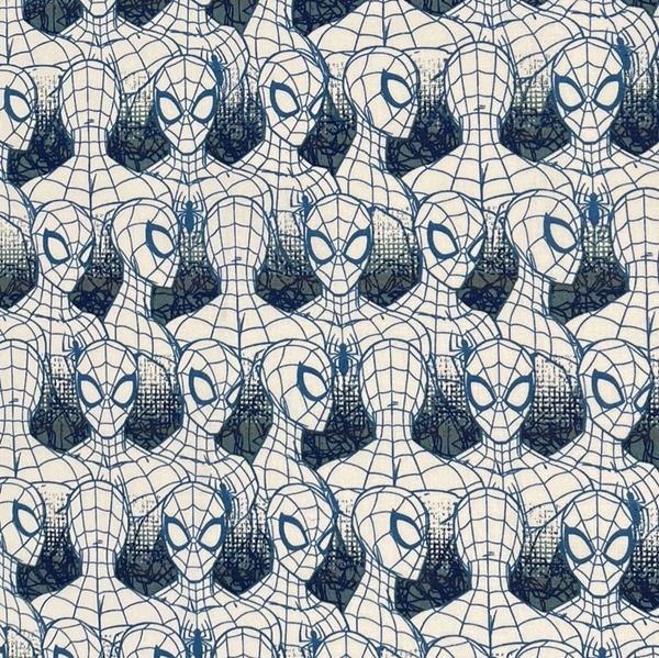 TISSU COTON MARVEL SPIDERMAN BLANC BLEU   