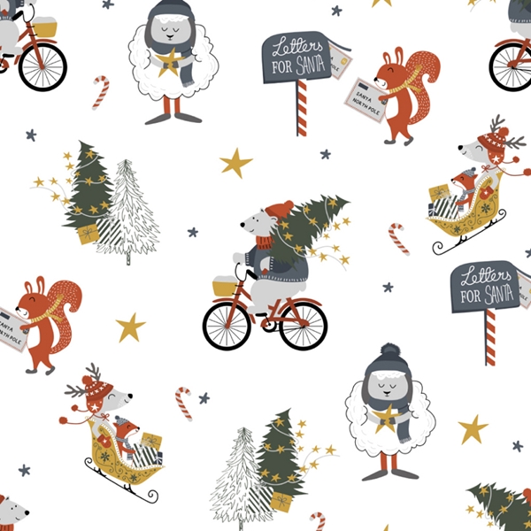 TISSU POPELINE COTON IMRPIME COURRIER DE NOEL