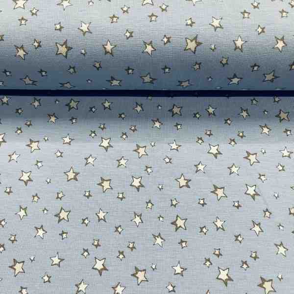 TISSU JERSEY COTON ETOILE FOND BLEU