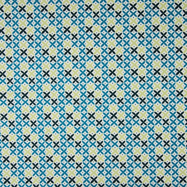 TISSU COTON GEOMETRIQUE BLEU VERT 