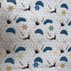 TISSU COTON JAPONAIS GRUE FOND BLEU