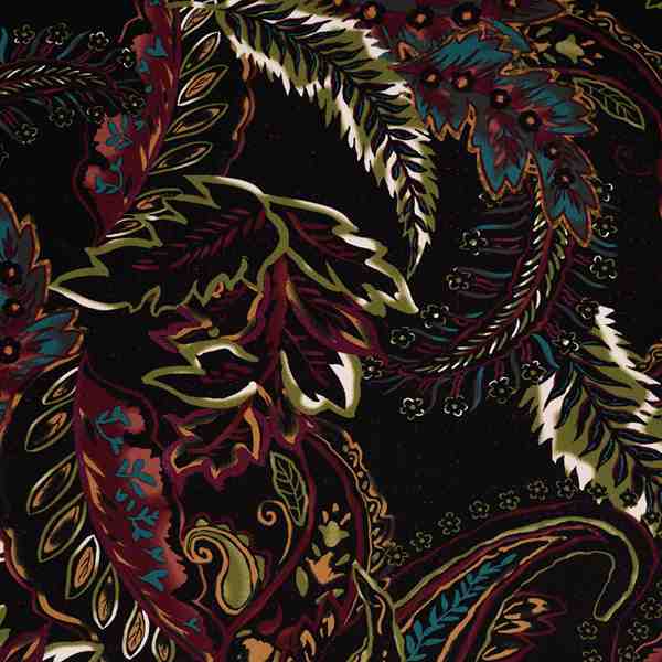 TISSU VISCOSE IMPRIME FEUILLAGE BORDEAUX