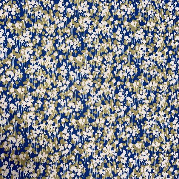 TISSU COTON FLEUR FOND MARINE