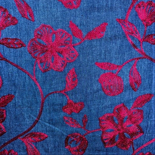 TISSU JEANS BRODE ROUGE