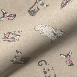 TISSU TOILE ASPECT LIN CHAT GRIS ET BLANC