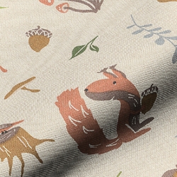 TISSU TOILE ASPECT LIN ANIMAUX DE LA FORET