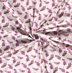 TISSU JERSEY DIGITAL PLUME ROSE FOND BLANC  