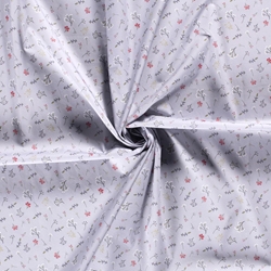 TISSU POPELINE COTON  FEUILLAGE GRIS 