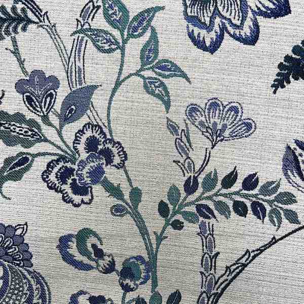 TISSU JACQUARD LES INDIENNES BEIGE BLEU