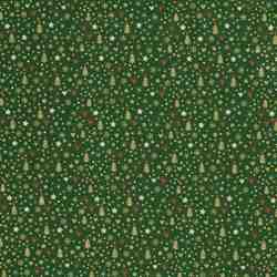 TISSU NOËL COTON DORÉS SAPINS & FLOCONS FOND VERT