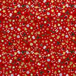 TISSU NOL COTON MOTIFS FESTIFS DORS FOND ROUGE 