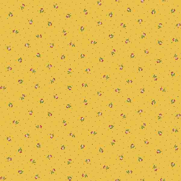 TISSU COTON SEMIS DE FLEURS FOND JAUNE