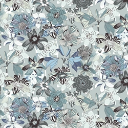 TISSU COTON RENFORCE BELLE DE NUIT FLEURS BLEUES