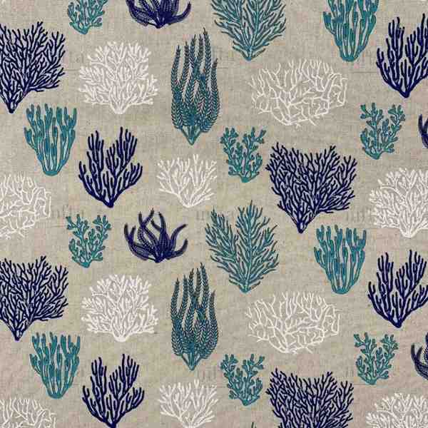 TOILE ASPECT LIN CORAUX BLEU