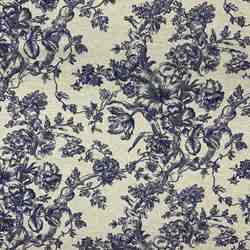 TISSU TOILE FLEUR DE JOUY BLEU