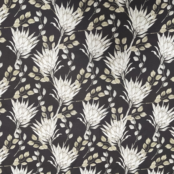 TISSU TOILE PANAMA FLEUR STYLISEE FOND NOIR