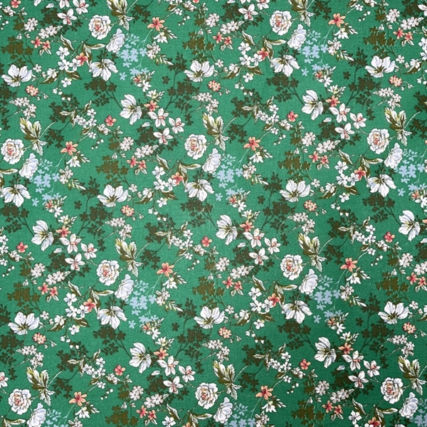 TISSU COTON FLEUR FOND VERT