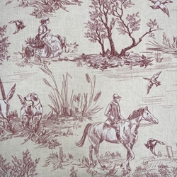 TISSU TOILE DE JOUY  SCENE DE CHASSE ROUGE