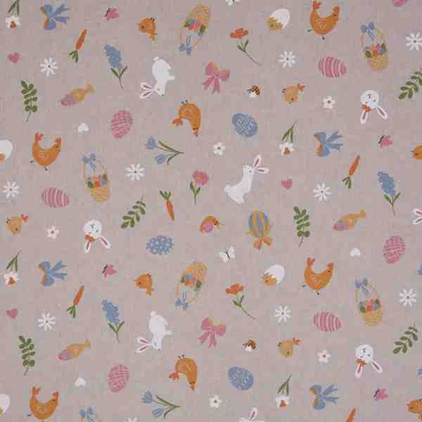 TISSU ASPECT LIN MOTIFS PÂQUES DOUX ET ENFANTINS