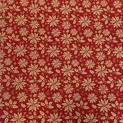 TISSU COTON  FLEURS DE NOL OR FOND ROUGE