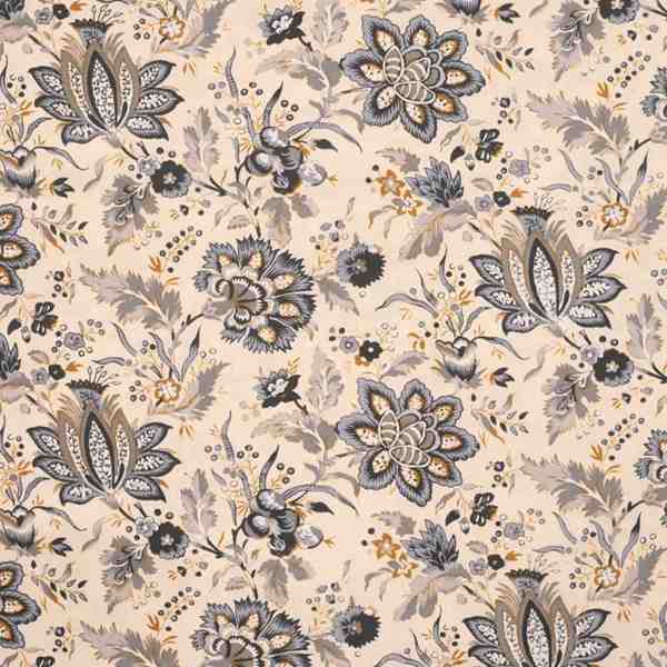 TISSU COTON IMPRIMÉ FLEURS STYLISÉES GRIS