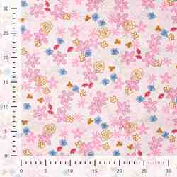 TISSU COTON IMPRIMÉ FLEURS ROSES ET BLEUES
