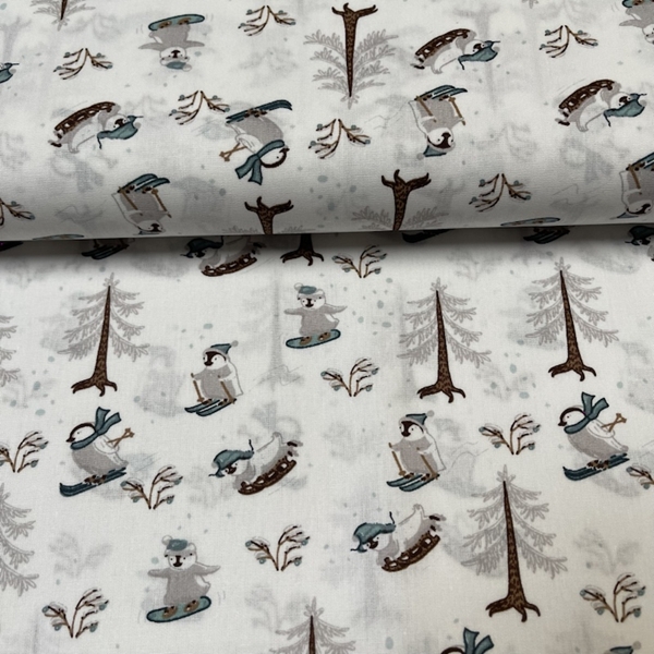 TISSU POPELINE DE COTON PINGOUIN DE NOEL