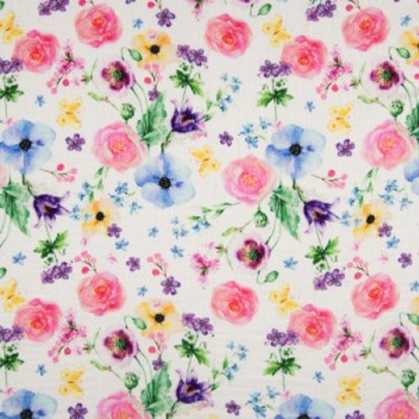 TISSU COTON DOUBLE GAZE DIGITAL FLEURS MULTI