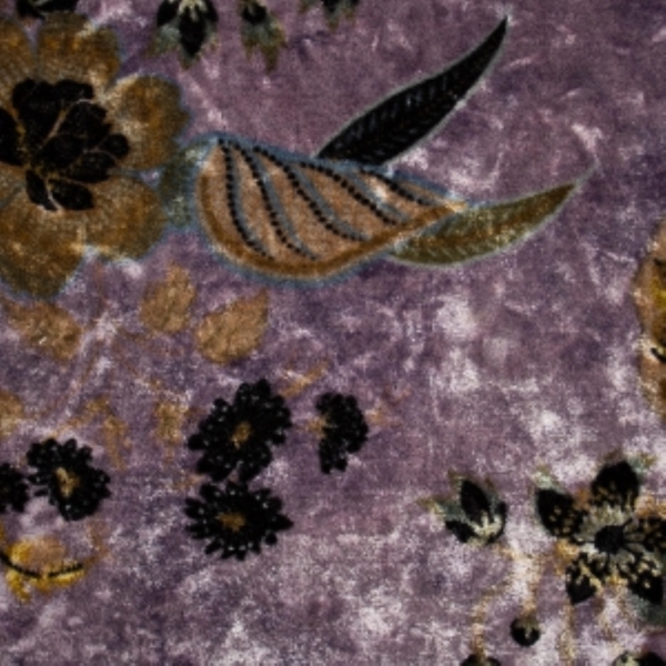 TISSU VELOURS PRINT FLEUR FOND MAUVE