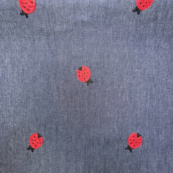 TISSU JEANS BRODE COCCINELLES 