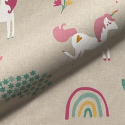 TISSU TOILE ASPECT LIN LICORNE MULTICOLORE 