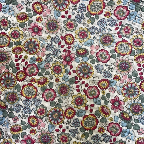 TISSU TOILE ASPECT LIN FLEURETTES MULTICOLORES