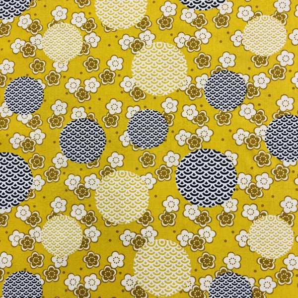TISSU COTON IMPRIME JARDIN JAPONAIS MIEL 