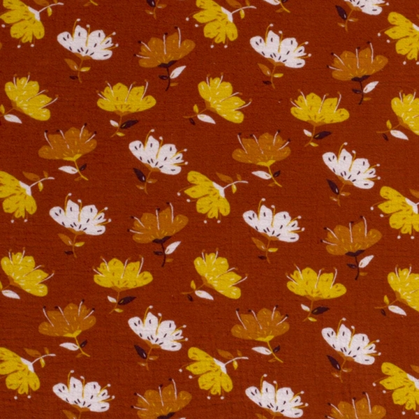 TISSU DOUBLE GAZE IMPRIMEE FLEUR TERRACOTTA