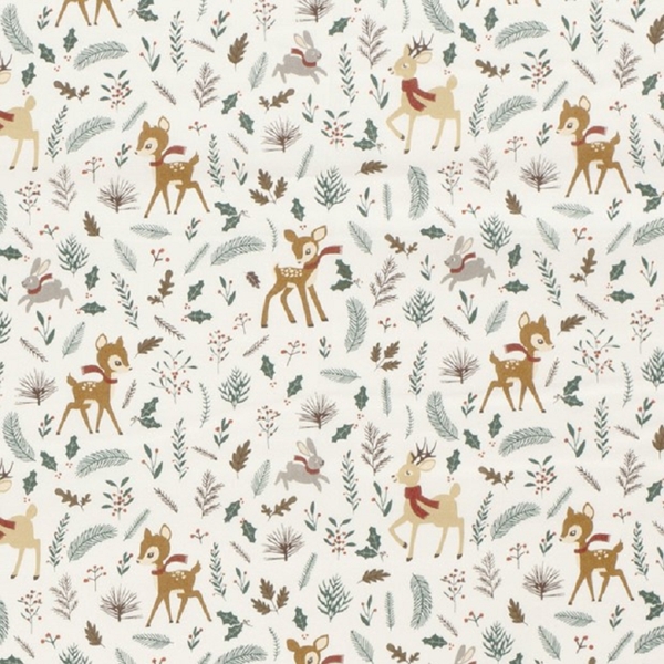 TISSU COTON BICHE DE NOEL BLANC