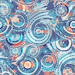 TISSU COTON IMPRIME ROSACE BLEU 